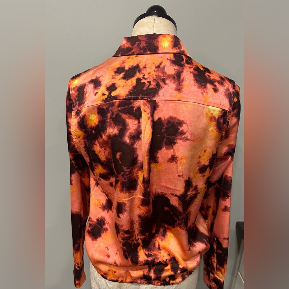 ⭐️REBECCA MINKOFF Blouse Top Womens Petite Button Up Long Sleeve Satin Size SP - Picture 5 of 7